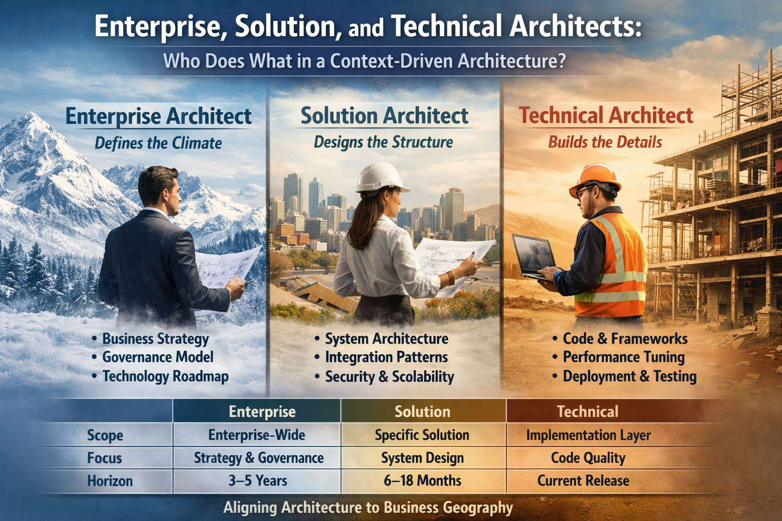 Enterprise, Solution, and Technical Architects: Who Does What in a Context-Driven Architecture?